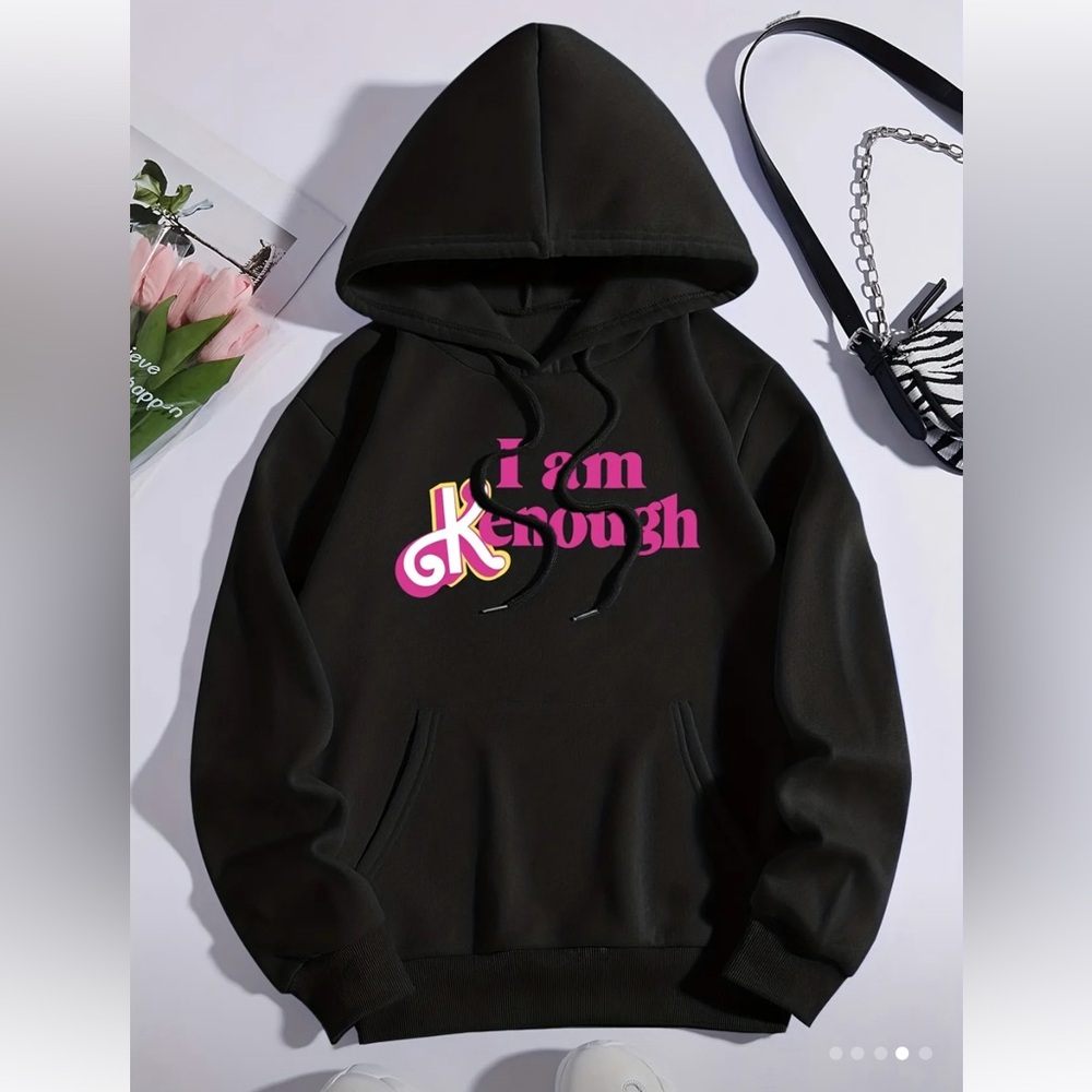 [I Am Kenough Print Hoodie] Winter & Fall Drawstring Casual Hooded Sweatshirt